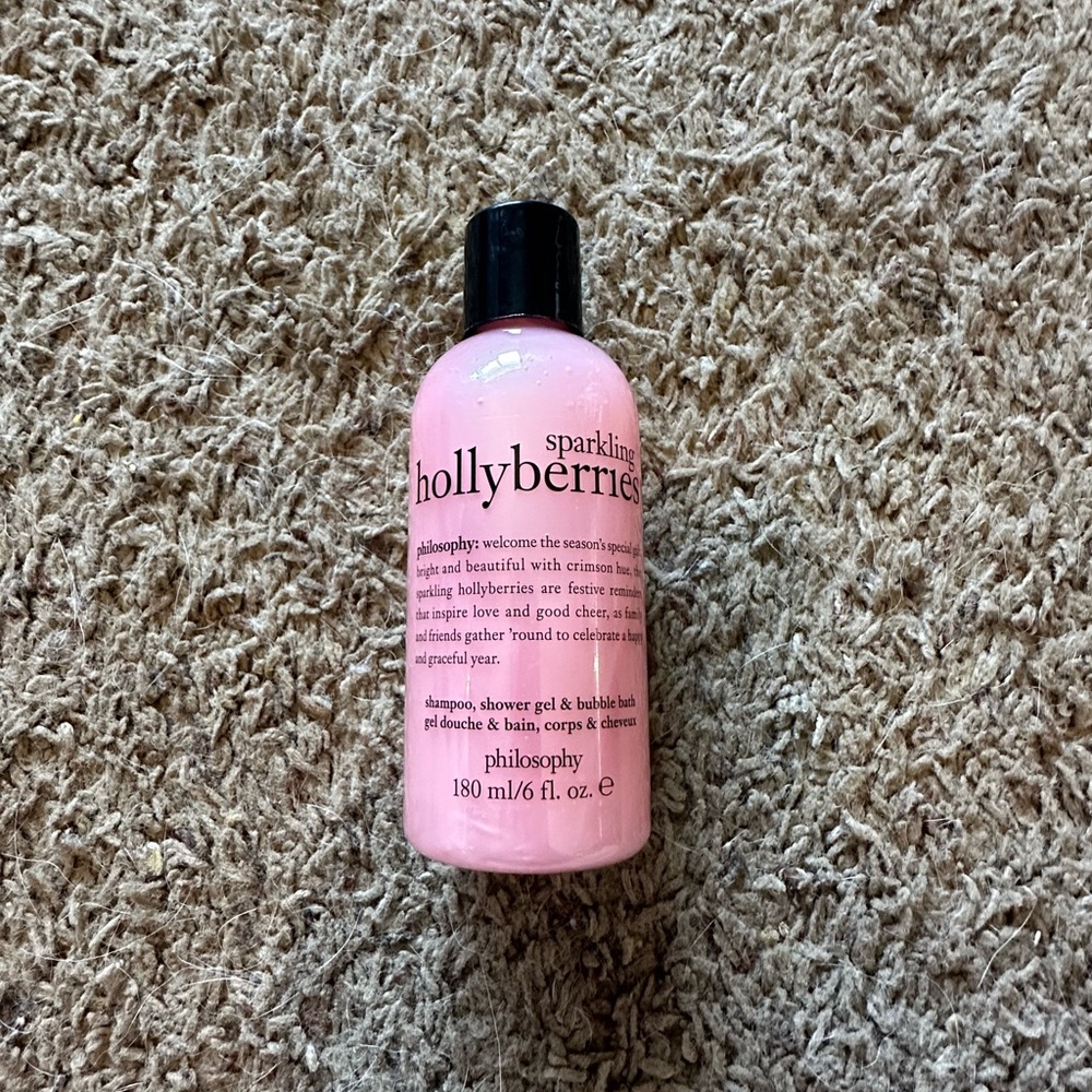 PHILOSOPHY SPARKLING HOLLYBERRIES 3 IN 1 SHAMPOO,GEL, BUBBLE BATH~ 6 oZ  BOTTLE